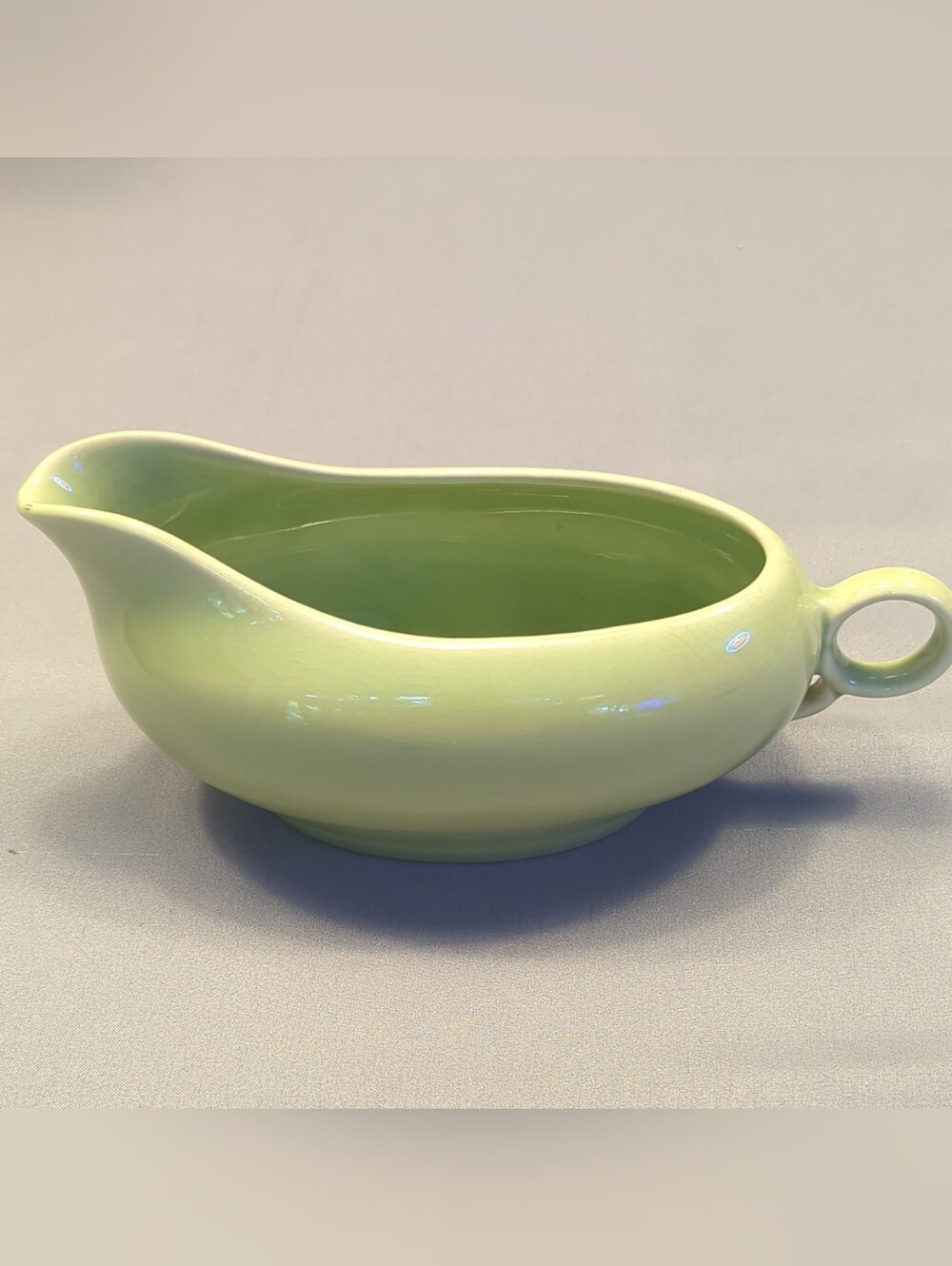 Vintage Mint Green Ceramic Gravy Boat with Ring Handle